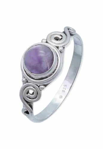mantraroma Damen Ring Silber mit Stein Amethyst Edelstein lila ausgefallen verspielt