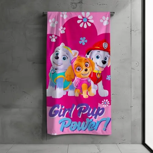PAW PATROL Kinder Badehandtuch Strandtuch Handtuch, 70x140 cm, 100% Baumwolle, weich, saugfähig, mit Chase, Skye, Marshall, Everest, für Mädchen und Junge, (Pink)