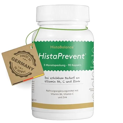 Histaminikus HistaPrevent® 90 Stück - Vegane Kapseln gegen Histaminintoleranz - Vitamin C Präparate für Histaminintoleranz, unterstützt ein histaminarmes Leben mit hochdosiertem Vitamin C, Zinkgluconat und Vitamin B6. 90 Kapseln für 3 Monate, Made in Germany.