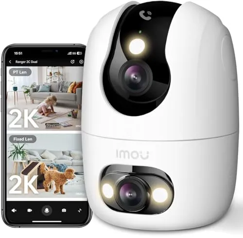 Imou Überwachungskamera Innen mit 2K Dual-Objektiv, 2.4GHz/5GHz WLAN, Personen-/Haustiererkennung, Farbnachtsicht, 360° PTZ Kamera Überwachung Innen, Auto Tracking, 2-Wege-Audio, Sirene,Privater Modus
