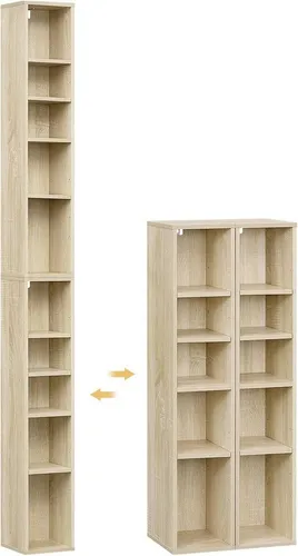 Woltu Bücherregal 2-tlg. mit 10 Fächern, CD-Ständer - Platzsparendes 2-teiliges Bücherregal mit 10 Fächern für bis zu 160 CDs. Hergestellt aus hochwertigem MDF, bietet es Stabilität und modernes Design für jeden Raum.