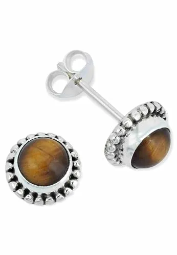 Ohrstecker 925 Silber Tigerauge brauner Stein Edelstein Ohrringe echt Silber Damen Sterling Silber Stecker Geschenk(MOS-025-18)