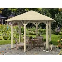 Skan Holz Pavillon Nancy 2 Leimholz 420 cm x 364 cm - Gartenlauben & Holz-Pavillons - Robuster 6-Eck-Pavillon aus Leimholz mit massiver Dachkonstruktion, ideal für entspannte Stunden im Garten.
