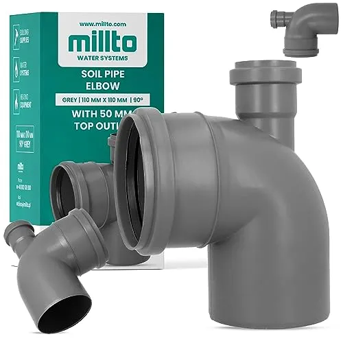 Millto™ Winkel Ablaufmuffe 110 x 110 mm 90° mit Oben Anschluss 50 mm Bodenrohr Abfallrohrkrümmer Einstellbar Abflussrohr Abwasserkanalisation Kunststoff PP Anschlussstück Formstücke