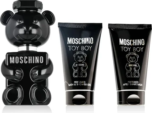 Moschino Toy Boy Set EDP 50 ml + Duschgel + Aftershave - Entdecken Sie das Moschino Toy Boy Set mit 50 ml Eau de Parfum, 50 ml Duschgel und 50 ml Aftershave Balsam. Ein maskuliner, holzig-würziger Duft, ideal für Männer, die ihren Stil unterstreichen möchten.