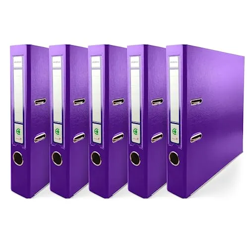 Netuno 5x Ring-Buch lila DIN A4 2-Ring-Mechanik 5cm Ringmappe a4 schmaler Aktenordner a4 schmal Aktenordner dünn Kunststoffordner a4 einfarbig Ordner Dokumente Ringbuch Ordner Schulordner