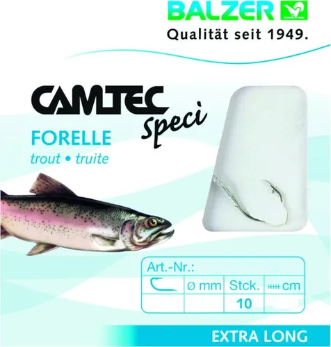 Balzer Camtec Speci Forelle/Sbiro silber 200cm - 10 gebundene Angelhaken, Hakengröße/Schnurdurchmesser:Gr. 10 / 0.18mm