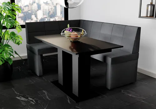 Eckbankgruppe BLAKE XL mit Esstisch DANTE - Sitzbankgruppe für Esszimmer und Küche, inkl. stilvollem Esstisch in Schwarz, bietet komfortables Sitzen für die ganze Familie.