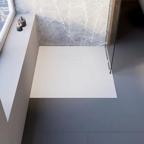 Schulte Duschwanne DWM Tec Midra 90 x 90 cm - Moderne quadratische Duschwanne aus Mineralwerkstoff mit rutschhemmender Oberfläche für mehr Sicherheit. Ideal für Familien, langlebig und leicht zu installieren.