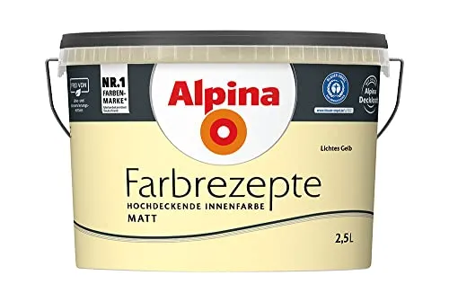 Alpina Farbrezepte Lichtes Gelb matt 2,5 Liter - Hochwertige Innenfarbe in Lichtes Gelb, ideal für jeden Raum. Mattes Finish sorgt für eine angenehme Atmosphäre und einfache Verarbeitung mit der Rolle.