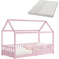 Juskys Kinderbett Marli 90 x 200 cm mit Matratze und Dach - Modernes Kinderbett (90x200 cm) in Rosa mit Rausfallschutz, Matratze und Dach. Perfekt für Kinder von 3 bis 10 Jahren, verwandelt es das Kinderzimmer in einen gemütlichen Spiel- und Schlafplatz.