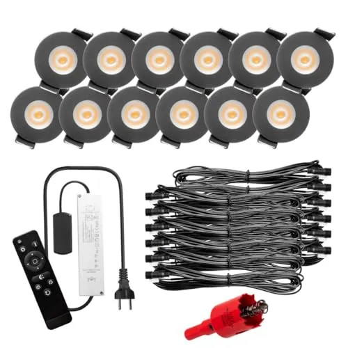 S-Polytec PREMIUM Mini LED-Einbauspots Warmweiss 3.000K, DIMMBAR - Einbauleuchten für das Bad, IP65 staub- & spritzwassergeschützt, perfekt für Terrassenüberdachungen und Wellness-Bereiche mit Fernbedienung zum Dimmen.