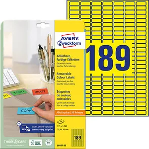 AVERY Zweckform Etiketten L6037-20 gelb 25,4 x 10,0 mm, 20 Blatt