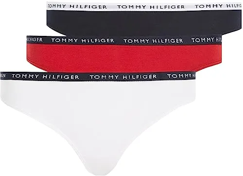 Tommy Hilfiger Damen Strings Tangas, Mehrfarbig (White/Desert Sky/Primary Red), L - Funktionsunterwäsche aus 74% Bio-Baumwolle, komfortables Tragegefühl mit hohem Beinausschnitt und elastischem Bund für optimalen Sitz.
