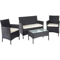 Poly-Rattan Garten-Garnitur MCW-D82 - Lounge-Set in Schwarz mit Creme-Kissen - Gartenmöbel mit hochwertigem Qualitätsmanagement, ideal für stilvolle Entspannung im Freien. Inklusive 2 Sessel und 1 Bank mit bequemen Sitzkissen.
