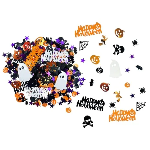 Oblique Unique® Happy Halloween Konfetti Set Orange Weiß Schwarz Lila Tischdeko Halloween Grusel Party Fasching Motto Party