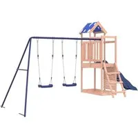 vidaXL Spielturm Massivholz Douglasie - Gartenspielhaus aus robustem Douglasienholz mit Plattform, Wellenrutsche, zwei Schaukeln und Sandkasten für unendlichen Spielspaß im eigenen Garten!