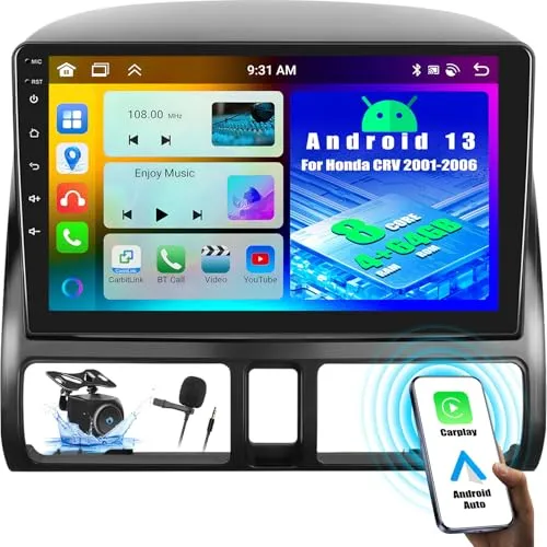 OiLiehu 4+64G 8 Kern Android 13 Doppel Din Radio CarPlay Android Auto für Honda CRV 2001-2006 Autoradio Mit Bildschirm 9 Zoll mit Mirror Link Bluetooth GPS FM RDS WiFi SWC DSP/EQ+Rückfahrkamera