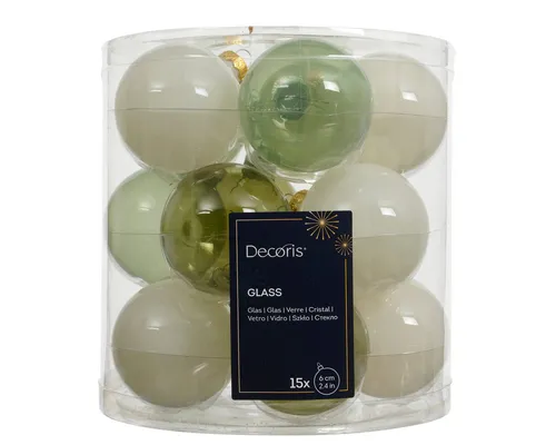 Kaemingk Weihnachtsbaumkugel, Weihnachtskugeln Glas 6cm 15 Stück - Grün / Weiß Mix transparent