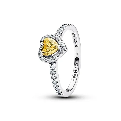 PANDORA Timeless Funkelndes Herz Ring aus Sterling Silber mit Zirkonia – Größe 54 - Eleganter Ring mit herzförmigem, gelbem Kristall und funkelndem Pavé. Handgefertigt für höchste Qualität und Detailtreue – ein perfektes Geschenk für besondere Anlässe.
