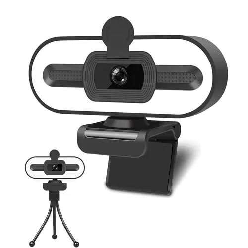 GKEAPZA Webcam mit Ringlichtmikrofon - Streaming Web Kamera, 1080P Full HD Pro Kamera für PC Mac Laptop Desktop, USB Computer Webcam mit Privatsphäre Abdeckung und Stativ für Zoom Meeting