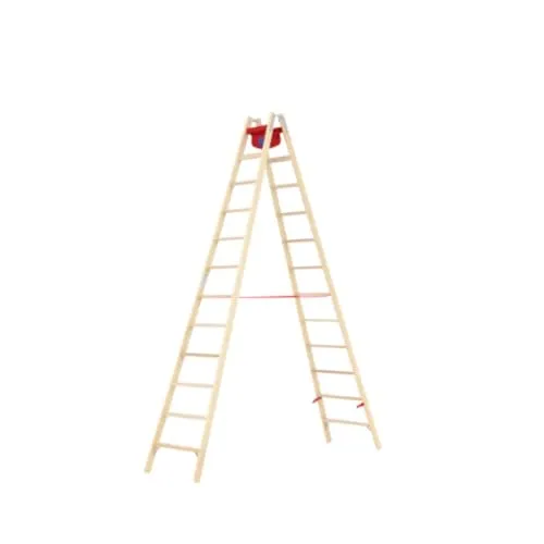 Hymer Holz-Stufenstehleiter 2x12 Stufen 3,48 m - Leiter für ergonomisches Arbeiten mit 80 mm Stufentiefe, beidseitig begehbar und ausgestattet mit einer integrierten Textiltasche für Werkzeuge.