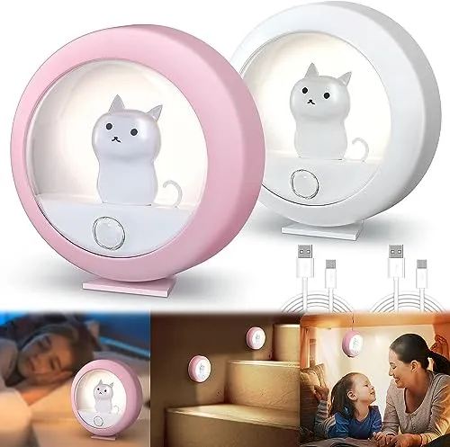 Vaileal 2 Stück Nachtlicht kinder mit Bewegungsmelder, Warmweiß Nachtlicht mit Bewegungsmeld usb, Indoor Schrankbeleuchtung, Auto EIN/AUS baby für Kinderzimmer, Schlafzimme, Badezimmer