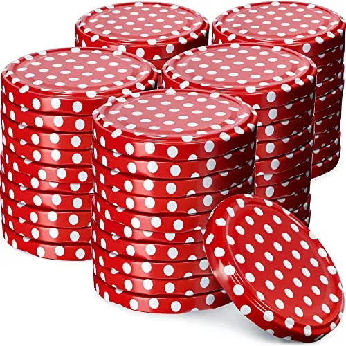 KADAX Schraubdeckel fi82 mm, Twist-Off-Deckel Set aus Metall, Ersatzdeckel für Einmachgläser, Deckel mit 6 Einrastzähnen für Sturzgläser und Einmachgläser (Rot gepunktet, 50 Stück)