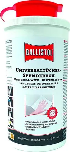 Ballistol Reinigungstücher Spenderbox - 130 saugstarke Universaltücher, ideal für Waffenpflege und Fahrzeugreinigung
