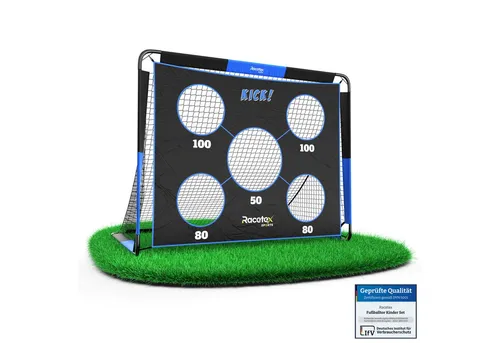 Racetex 2-in-1 Fußballtor Kinder mit Torwand (schwarz/blau) – Robust & stabil für jedes Torschusstraining - ⚽ 2-in-1 Spaß: Das Racetex Fußballtor kombiniert Spiel und Training. Ideal für Schusstechnik und Zielgenauigkeit. ⚽ Robuste Glasfaserstangen sorgen für Stabilität bei jedem Schuss. Einfach aufzubauen und perfekt für Outdoor-Abenteuer!