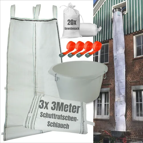 Flexible 9m Schuttrutsche mit Spanngurt und Schuttsäcken in weiß von PMG