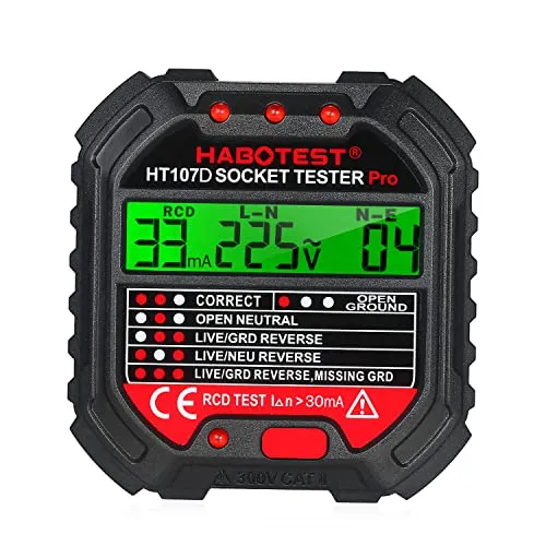 KKnoon Steckdosenprüfer mit Spannungsanzeige 90-250 V Steckdosenprüfer Automatischer Stromkreis Polarität Spannungsprüfer Leistungsschalter Finder HT107D