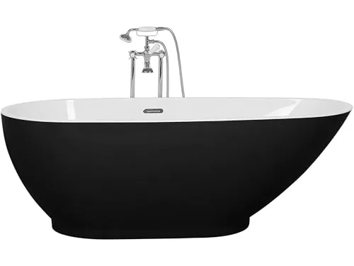 BELIANI Freistehende Badewanne Weiß/Schwarz 173 x 82 cm - Moderne Badewanne in Walnussform, aus pflegeleichtem Sanitäracryl und mit mittiger Ab- und Überlaufgarnitur für maximalen Komfort. Ideal für stilvolle Badezimmer.