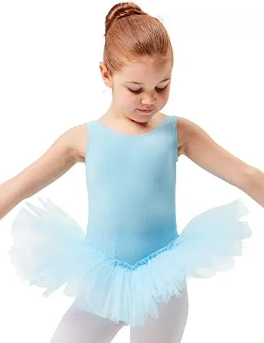tanzmuster Kinder Ballett Tutu Anabelle aus Baumwolle mit Breiten Trägern und Tüllrock in hellblau, Größe:152/158