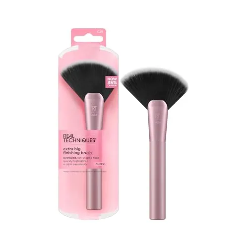 Real Techniques Extra großer Finishing-Pinsel, großer Make-up-Pinsel für Puderbronzer, Highlights und Konturen, XL übergroßer Fächerpinsel für schnelle Anwendung, tierversuchsfrei, synthetische