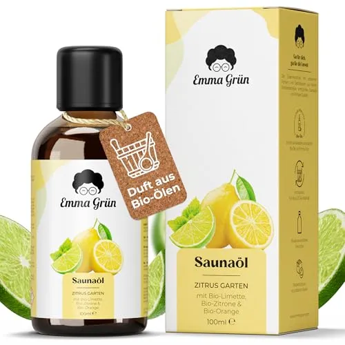 Emma Grün® Saunaaufguss Bio 100ml [MIT BIO ZITRUSÖLEN] - Sauna Aufgussmittel mit Orange, Zitrone & Limette - Saunaöl Bio Ätherische Öle Naturrein - Citrus Saunaduft Aufguss Fruchtig & Frisch