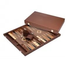 Philos 1736 - Backgammon Polyegos, groß - Gesellschaftsspiel aus Holz und Kunstleder, klappbar mit Intarsien, ideal für spannende Duelle und strategisches Denken.