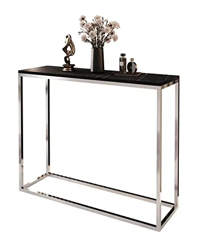 lukmebel Moderner Universal-Konsolentisch für Flur Wohnzimmer Schlafzimmer Industriestil Design laminierte Platte Platte Plus Stahlrahmen Schutzkante 30x100x80cm Chrom/Grigia Pietra Schwarz