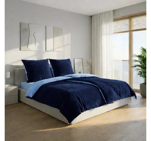 KiNZLER Bettwäsche Cashmere Touch, Microfaser, 2 teilig, Wendebettwäsche, blau-navy