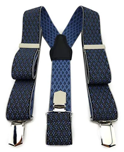 TigerTie Unisex Hosenträger in Y-Form mit 3 extra starken Clips - Farbe in dunkelblau grau gemustert - hochwertige Verarbeitung - Breite 35 mm