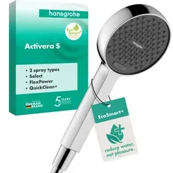 hansgrohe Activera Select S Duschkopf - Handbrause mit 2 Strahlarten, wassersparend (6 l/min) dank EcoSmart+, mit Antikalk-Funktion für müheloses Duschen und Pflege. Ideal für jedes Badezimmer.