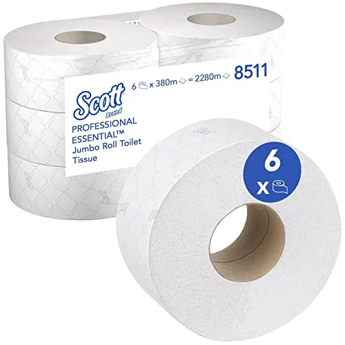 Scott Toilettenpapier hochweiß, 6 Rollen à 380m - Hochwertiges Toilettenpapier von Kimberly-Clark, besonders weich und stark für maximalen Komfort und Hygiene.