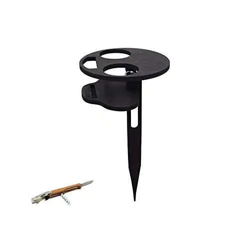 UNUS Garden Biertisch klappbar Outdoor, Bierhalter aus Bambus Holz, schwarz, Bierflaschenhalter für Picknick, Camping oder Garten, inklusive Taschenmesser mit Korkenzieher und Flaschenöffner