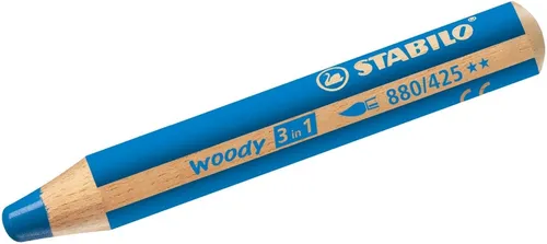 STABILO Woody 3 in 1 Buntstift - Mittelblau - Schreibutensilien: Multitalent mit bruchsicherer Mine, ideal für kreative Projekte auf verschiedenen Oberflächen. Hohe Deckkraft und Farbintensität.