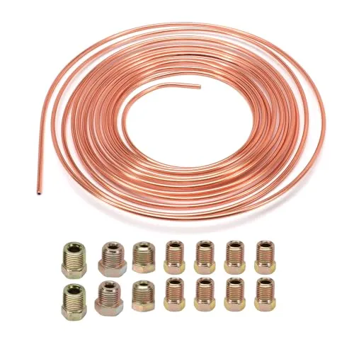 Konuooer Bremsschlauch Legierungsverkupferung 7,6 m, Bremsleitung OD 4,75 mm, allgemeines Bremsleitungsset, 3/16 Zoll, Ersatzteil für Automotive mit 16 Muttern