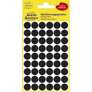 AVERY Zweckform Klebepunkte 3140 schwarz Ø 12,0 mm, 270 St. in schwarz von Avery Zweckform