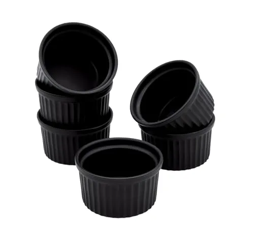 Spetebo Porzellan Creme Brulee Schälchen klein - 200 ml / 6er Set - Ofen Soufflé Schalen schwarz - Dessertschälchen Servierschale Förmchen klassisch für Dessert Muffins Pasteten Mini Auflaufform