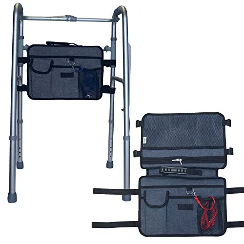 SENIORI Gehhilfe Tasche Tragbarer Organizer für Gehrahme Walker 9 Fächer Groß Doppelt (5. Blau/II)