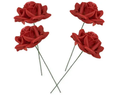 Kunstblume Wachsrosen mit Stiel als Kunstrosen Rosen-Blüten in rot Rosen, matches21 HOME & HOBBY, Höhe 18 cm, 4 künstliche Wachs-Blüten Textil-Rosen Blumengestecke Deko-Rosen