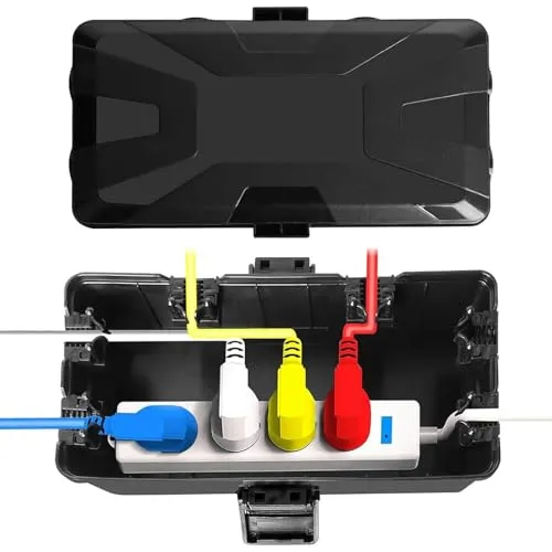 awagas IP54 Wasserdichte Kabelbox,Wetterfester Elektrischer Anschlusskasten Außenbereich Kabelsicherheitsbox 26,1×15×9,4cm Outdoor Elektrobox Schwarz für Verlängerungskabel Außensteckern Zeitschaltuhr
